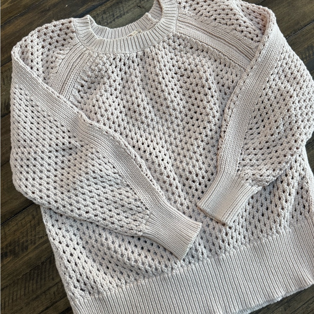 Rebecca Taylor | Blush Beige Open Knit Snap Sweater
